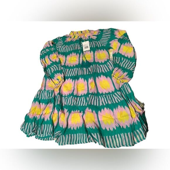 Oliphant Swing Dress Tunic Balloon Sleeves Silk Cotton Blend Ikat Print … - Picture 2 of 5